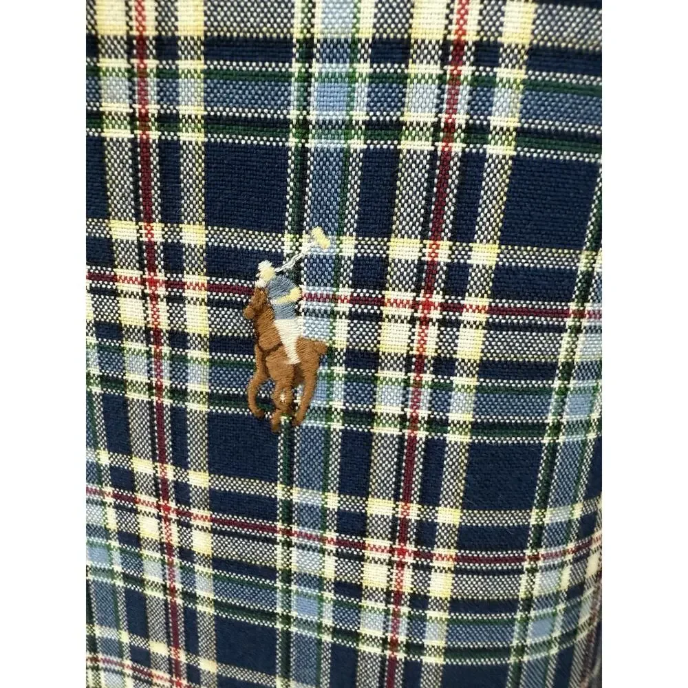 Polo‎ Ralph Lauren Men's Classic Fit Plaid Oxford Size Medium Preppy Blue Plaid